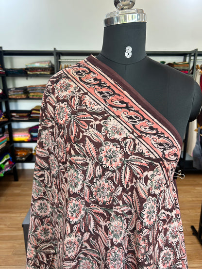 Brown kalamkari mul saree