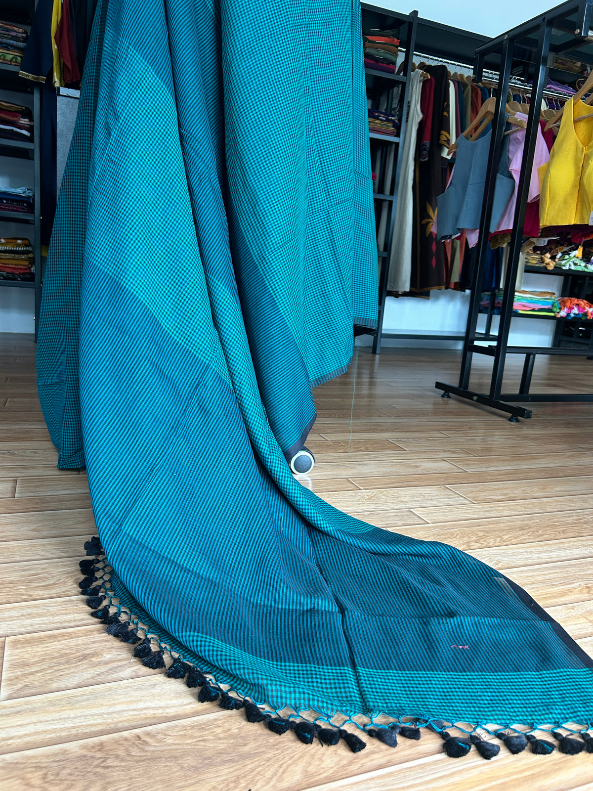 GREEN CHECKS  MUL SAREE