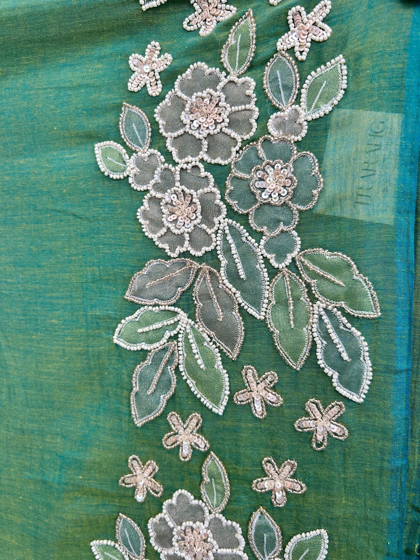 GREEN SEQUIN MUL SAREE