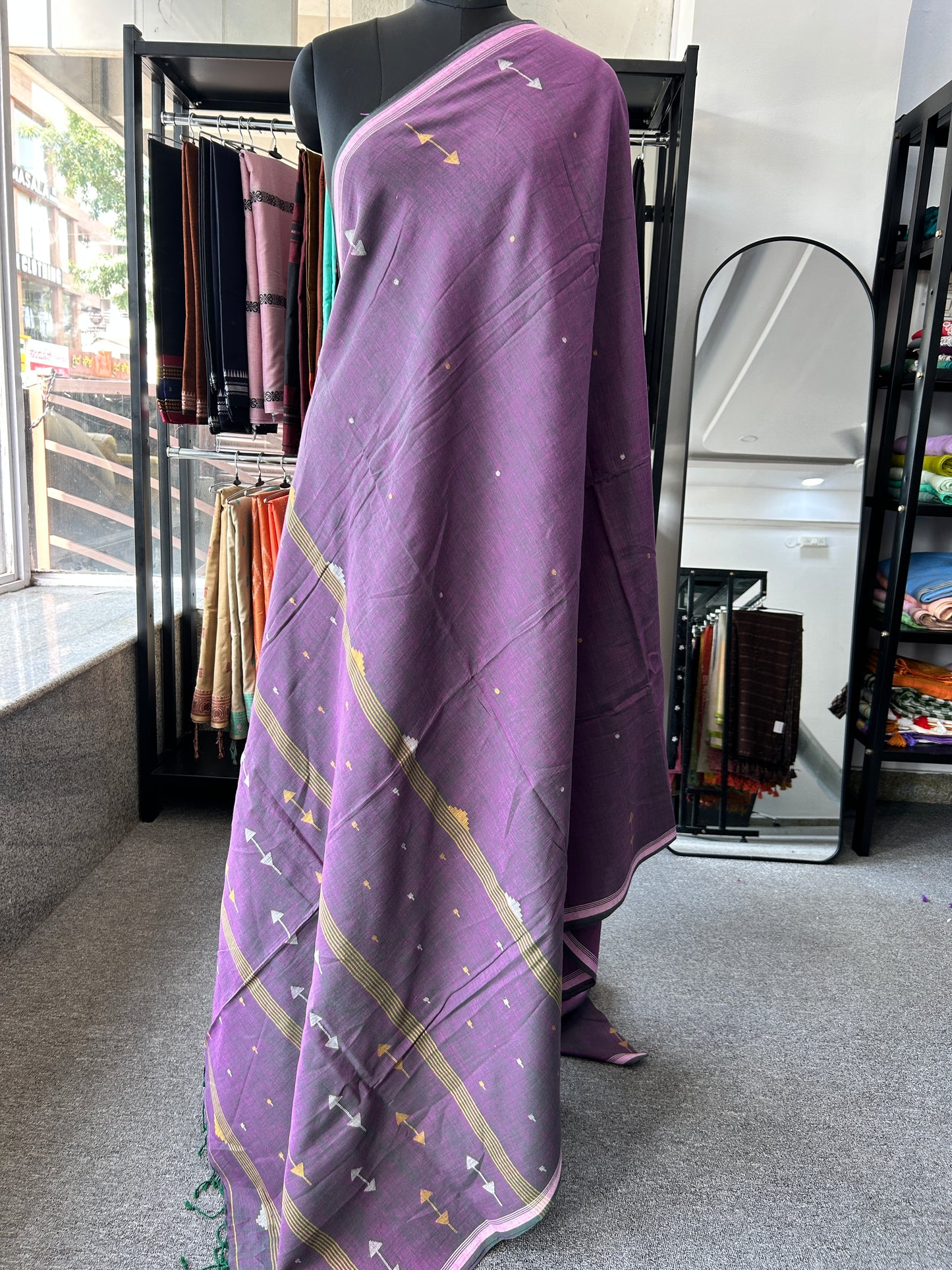 LAVENDER KHADI JAMDANI SAREE