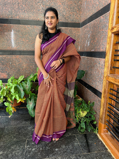 BROWN PATTEDANCHU SAREE.