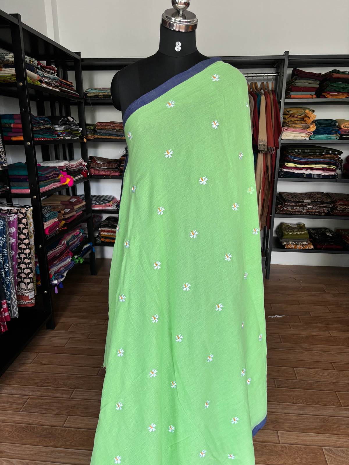 GREEN PARIJATHA MUL SAREE