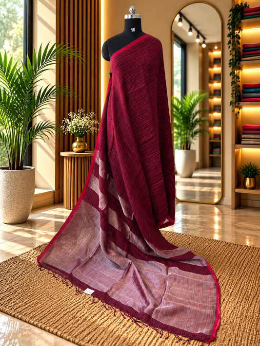 RED PURE LINEN SAREE