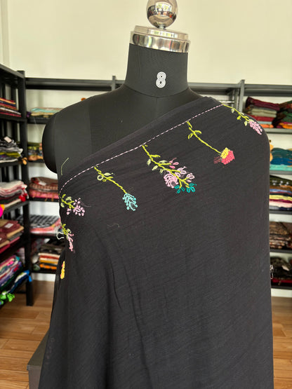 BLACK EMBROIDERED MUL SAREE