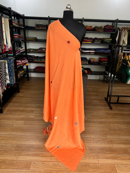 ORANGE KATHA MUL SAREE