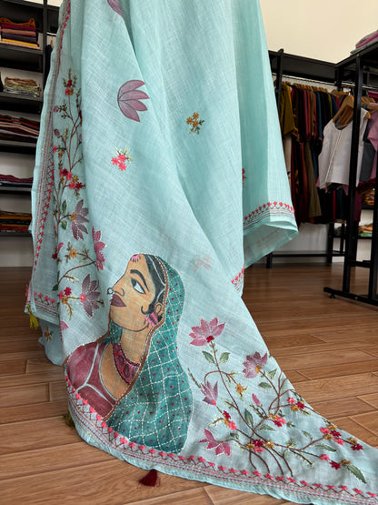 BLUE LINEN SAREE