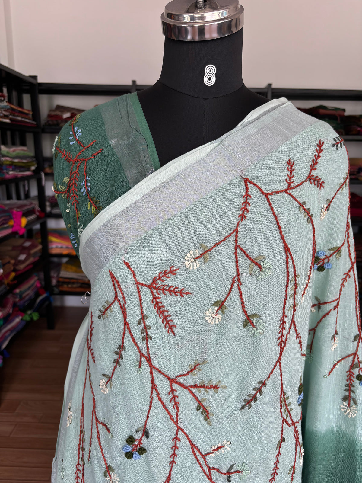 GREEN LINEN SAREE