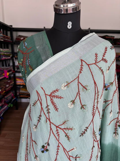 GREEN LINEN SAREE