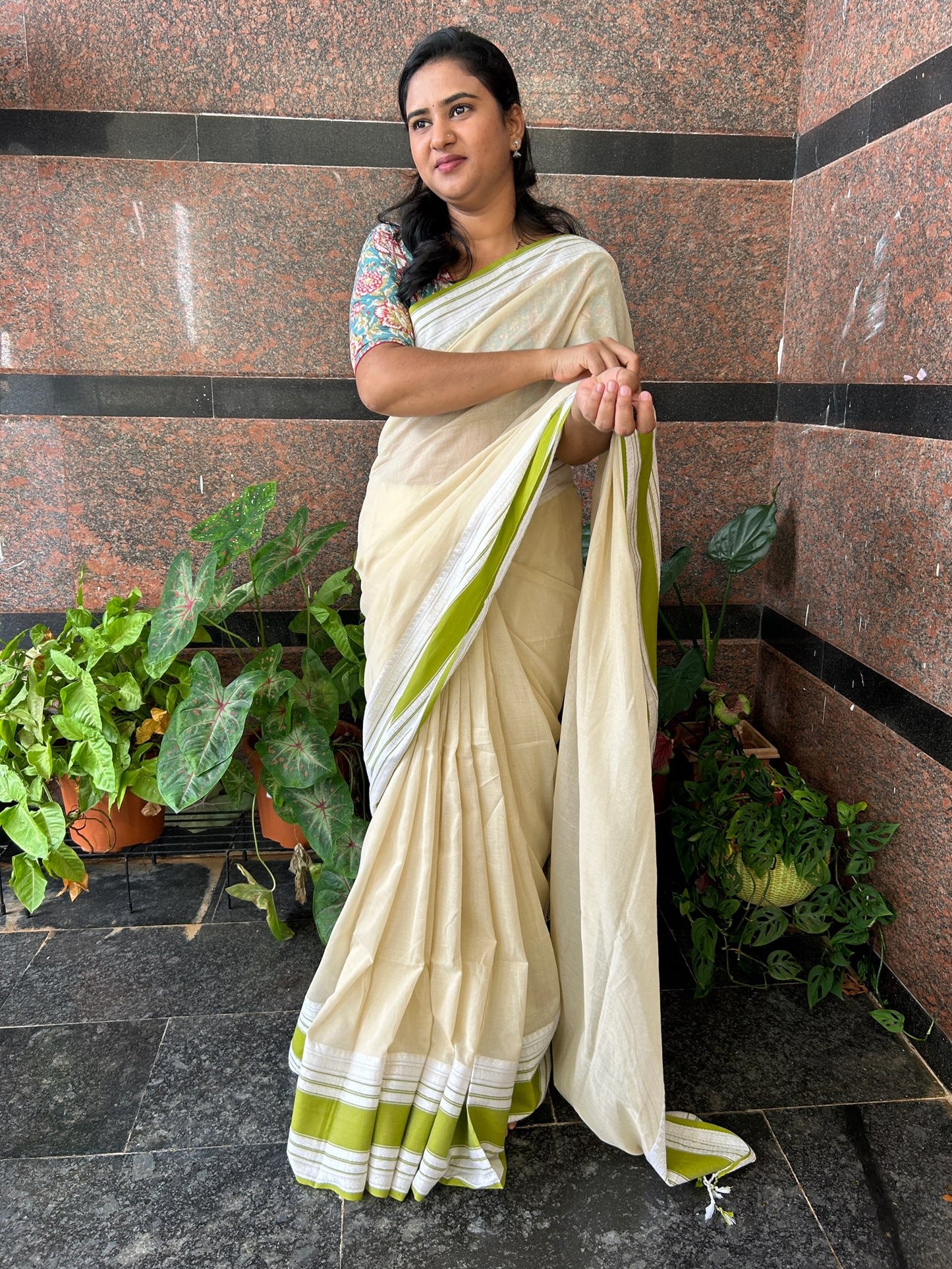 WHITE MERCERISED COTTON SAREE