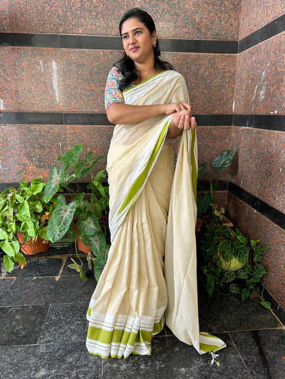 WHITE MERCERISED COTTON SAREE