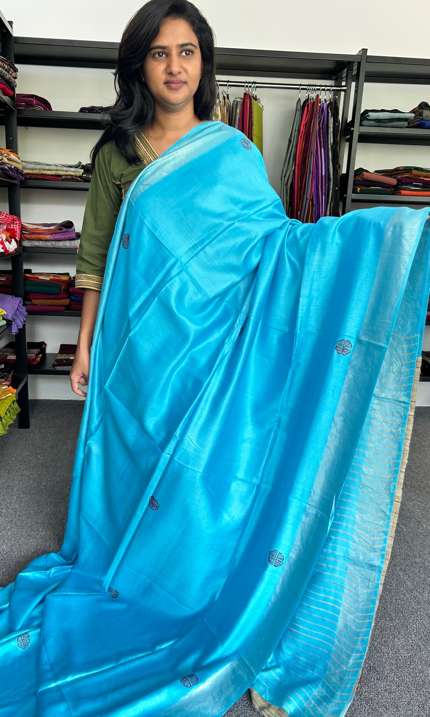 BLUE MADHUBANI SILK SAREE