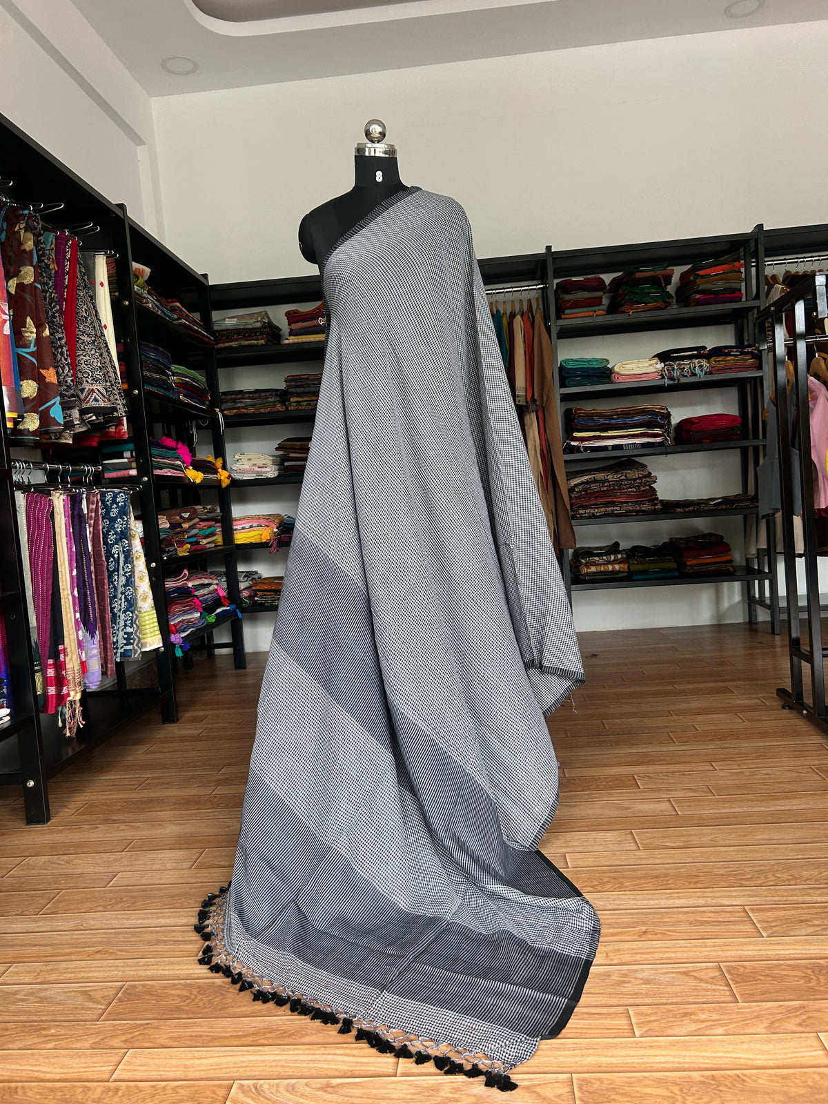 BLACK CHECKS  MUL SAREE