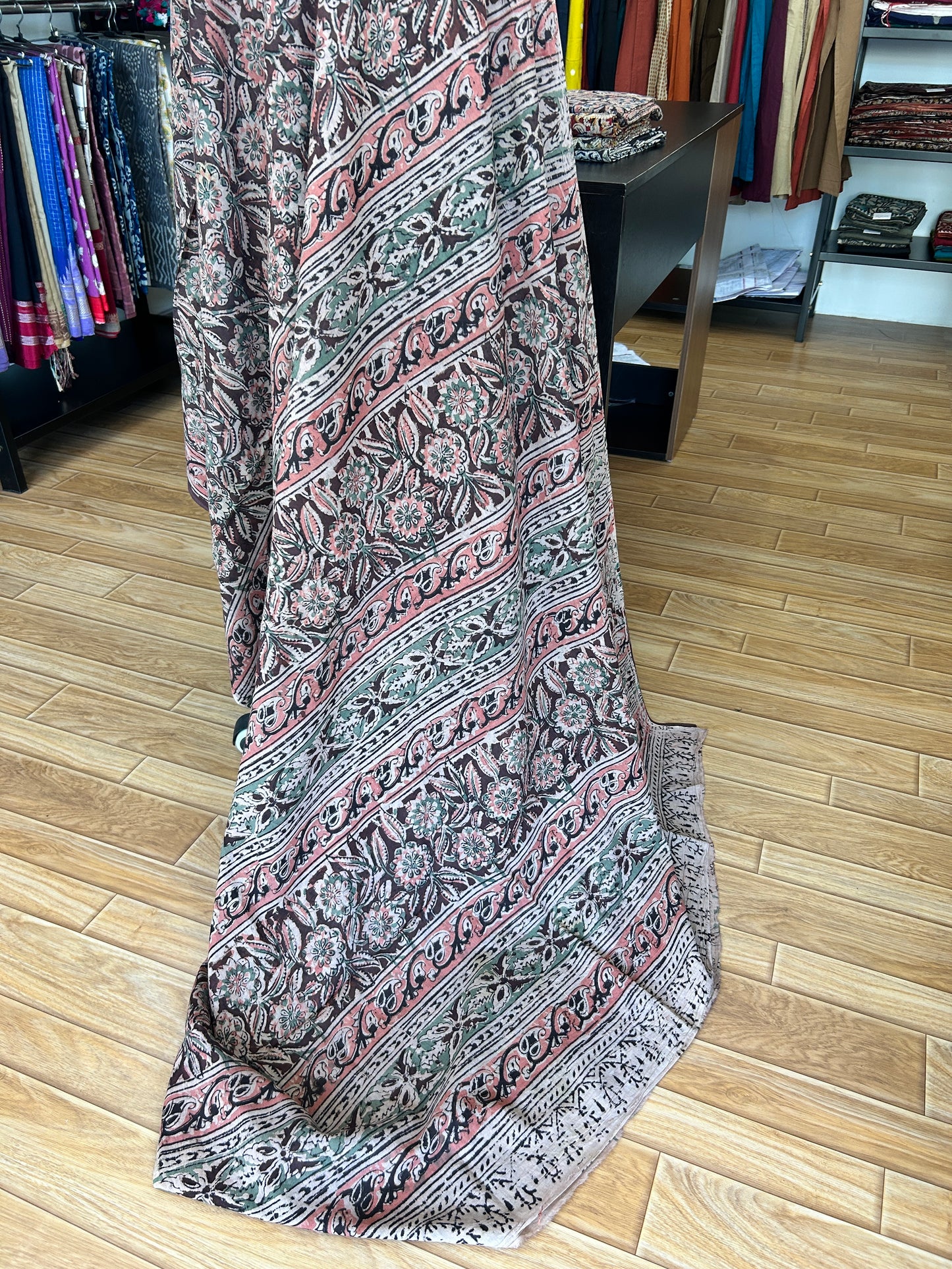 Brown kalamkari mul saree
