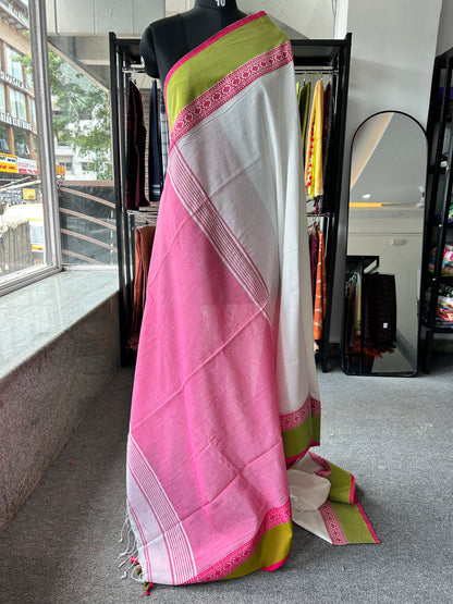 WHITE MERCERISED COTTON SAREE