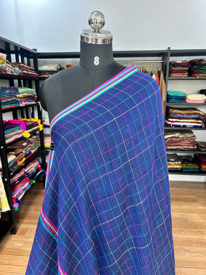 BLUE KATHA CHECKS  MUL SAREE