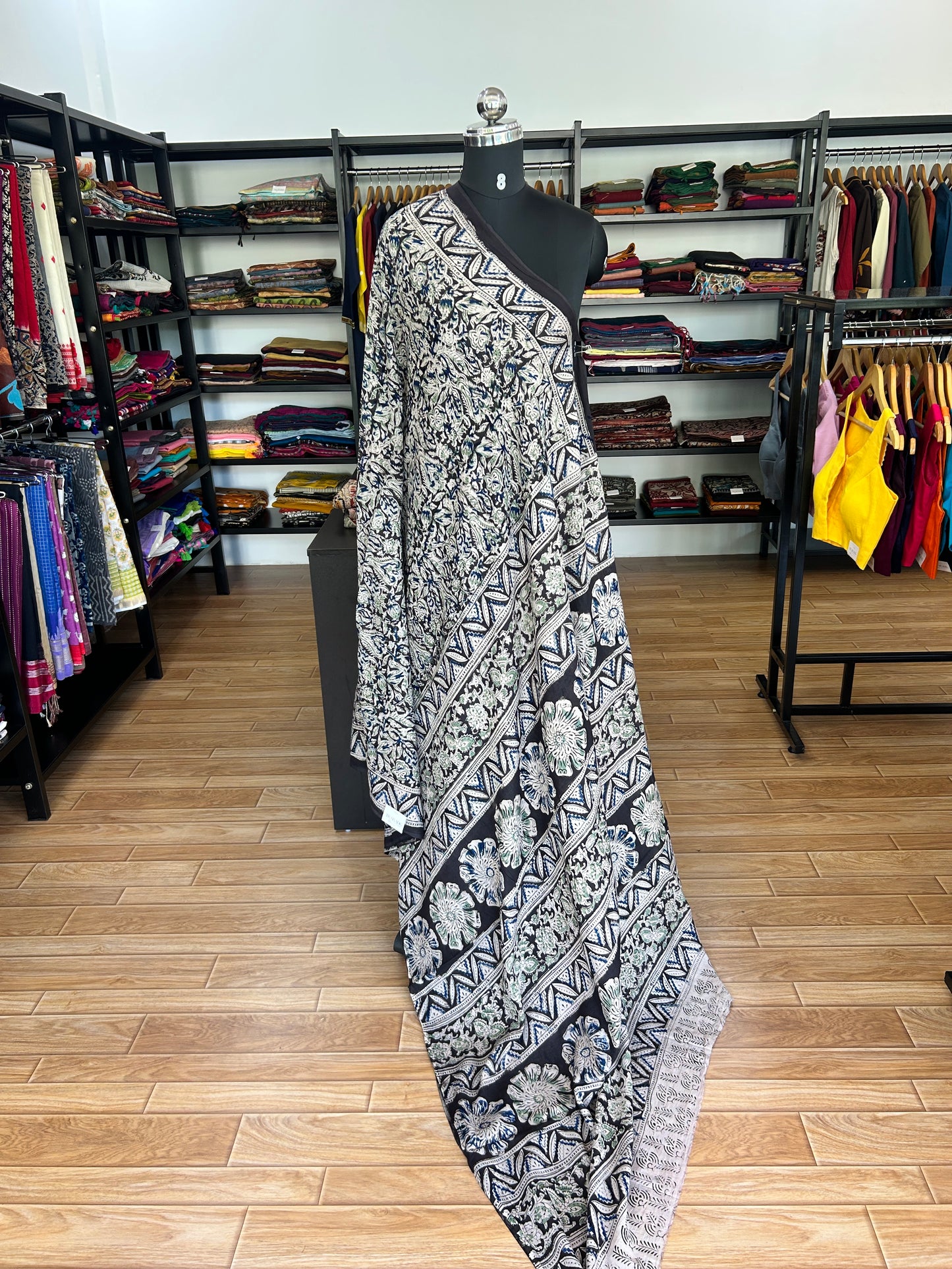 Black kalamkari mul saree