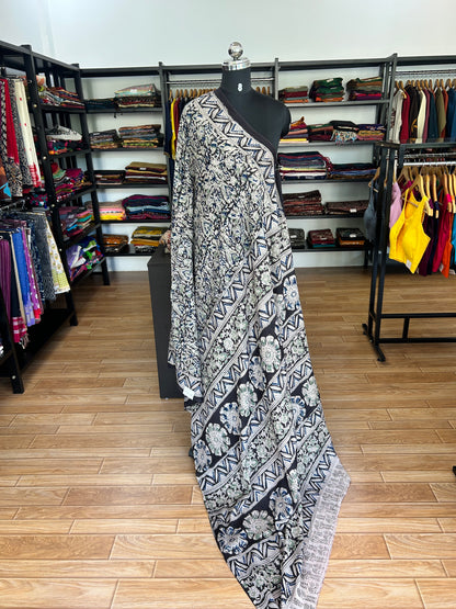 Black kalamkari mul saree