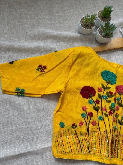 YELLOW MBROIDERED  BLOUSE
