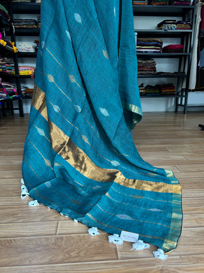GREEN LINEN SAREE