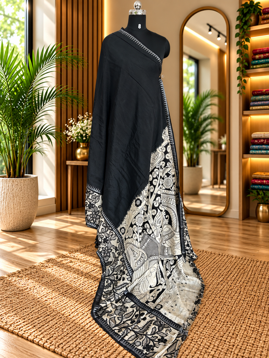 Black kalamkari saree