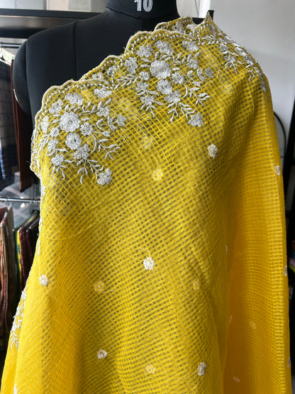 Yellow embroidered kota