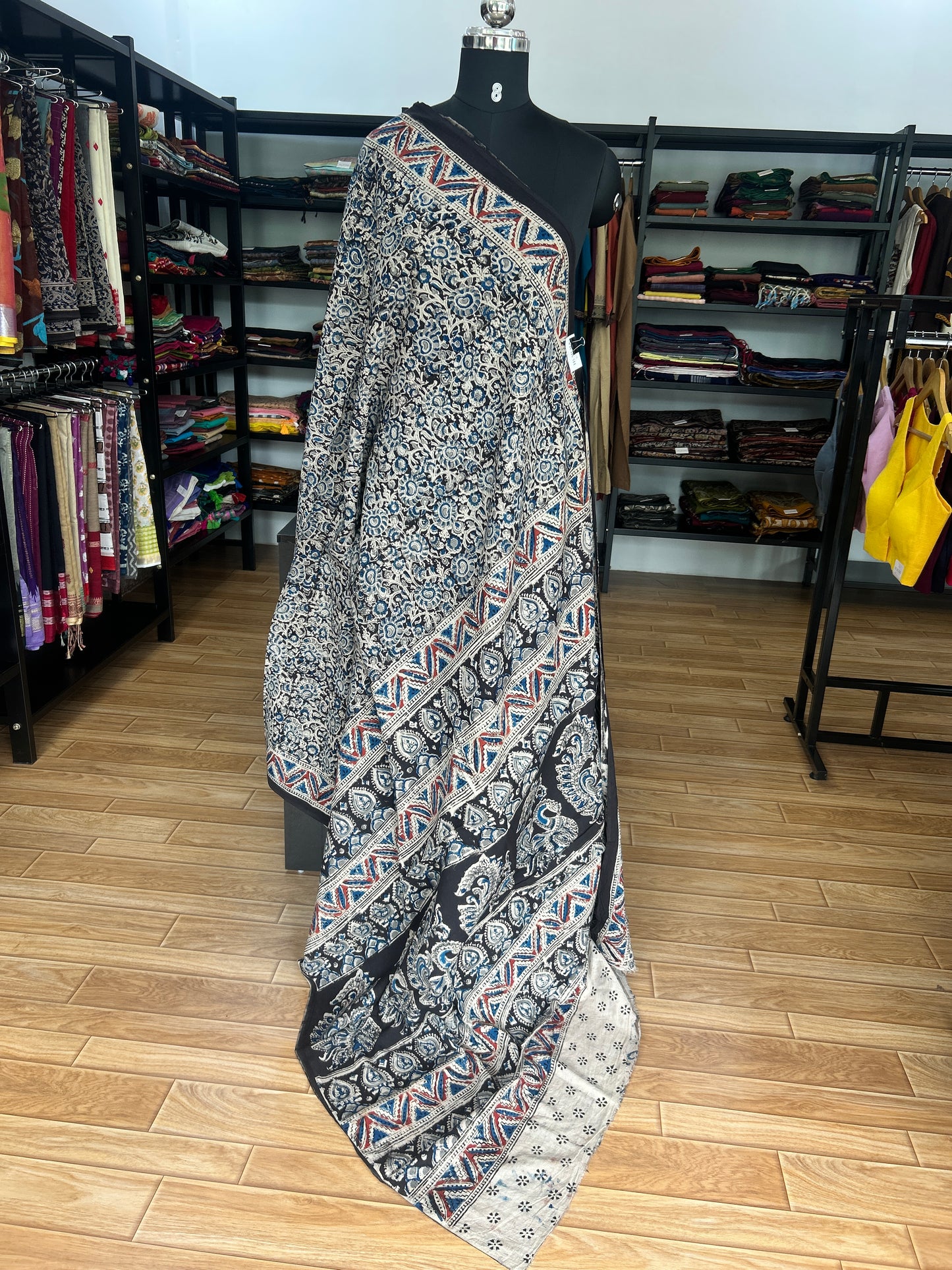 Black kalamkari mul saree