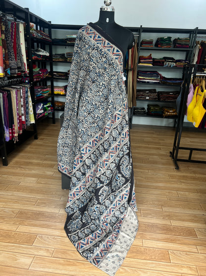 Black kalamkari mul saree
