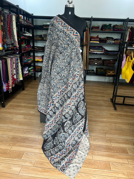 Black kalamkari mul saree