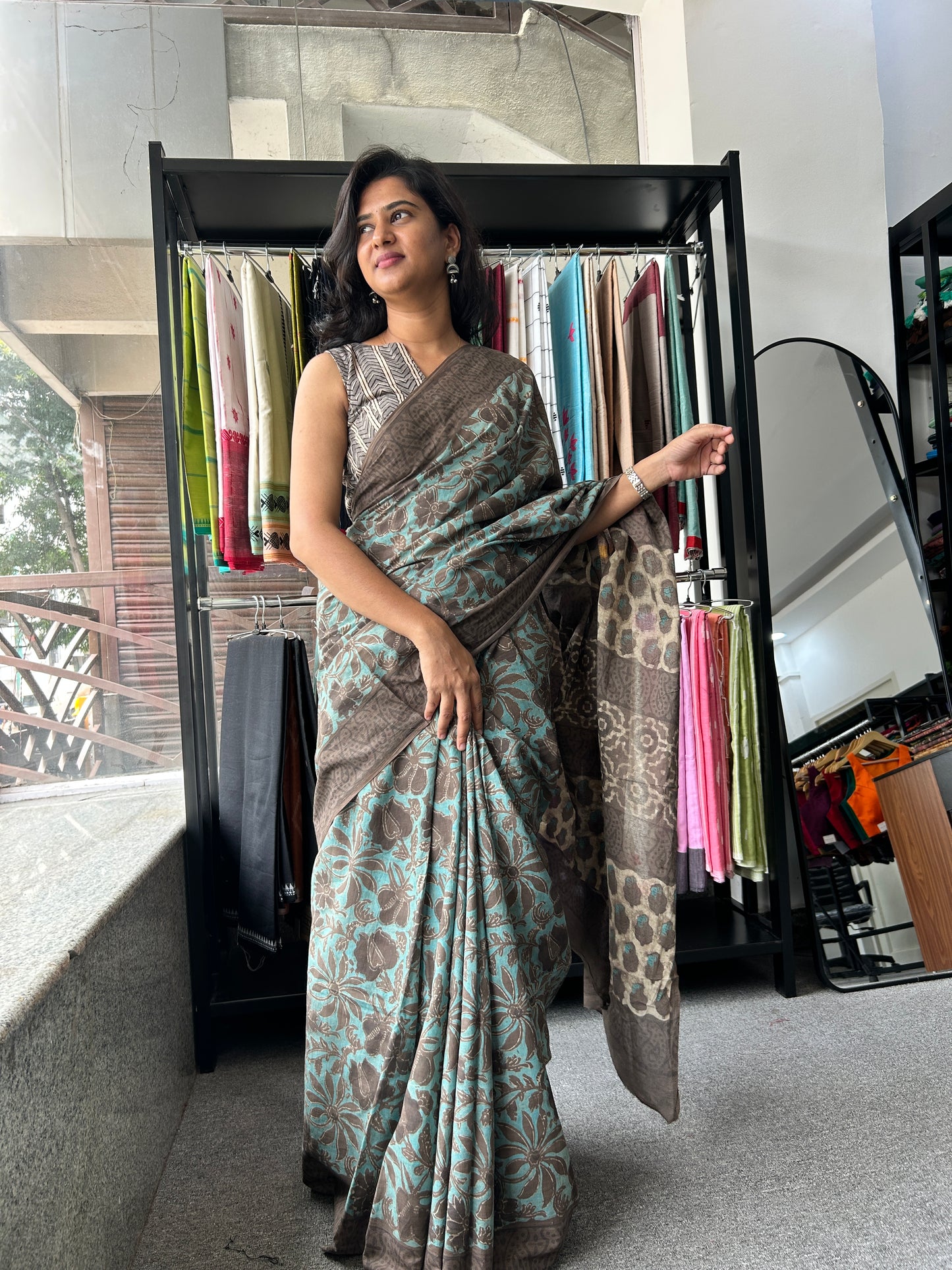 BLUE AJRAKH MUL SAREE