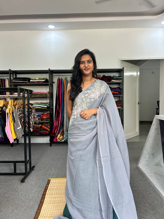 GREY SEQUIN MUL SAREE