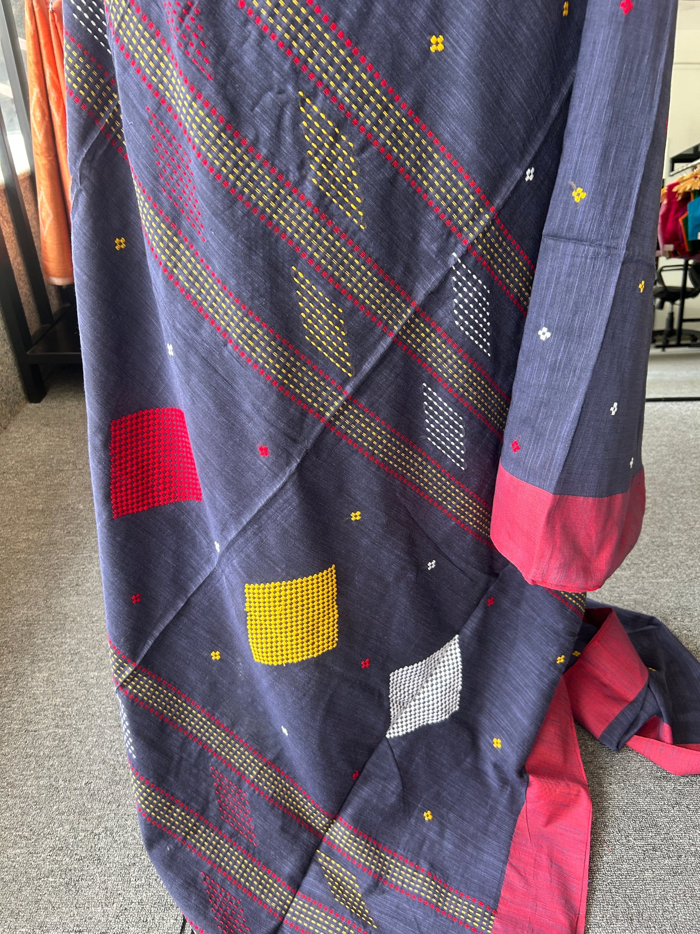 GREY KHADI COTTON SAREE