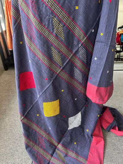 GREY KHADI COTTON SAREE