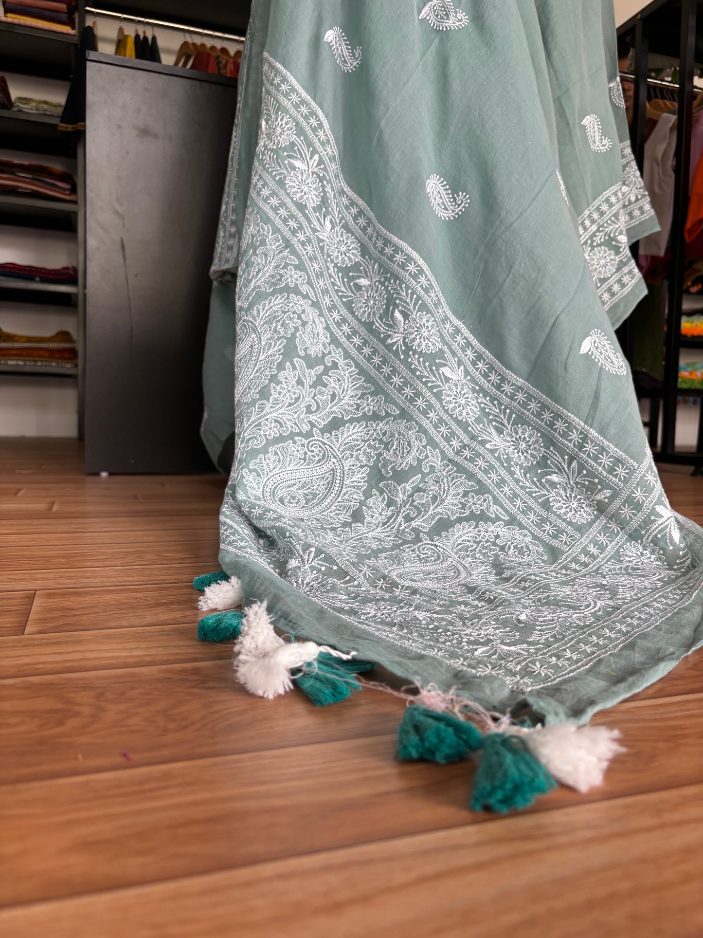 BLUE CHIKANKARI MUL SAREE
