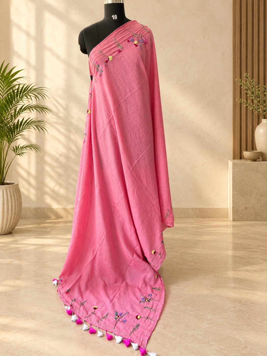 PINK EMBROIDERED MUL SAREE