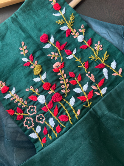 Green boho embroidered blouse