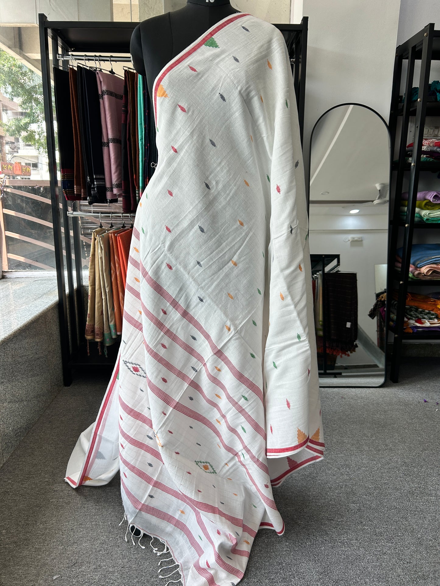 WHITE KHADI JAMDANI SAREE