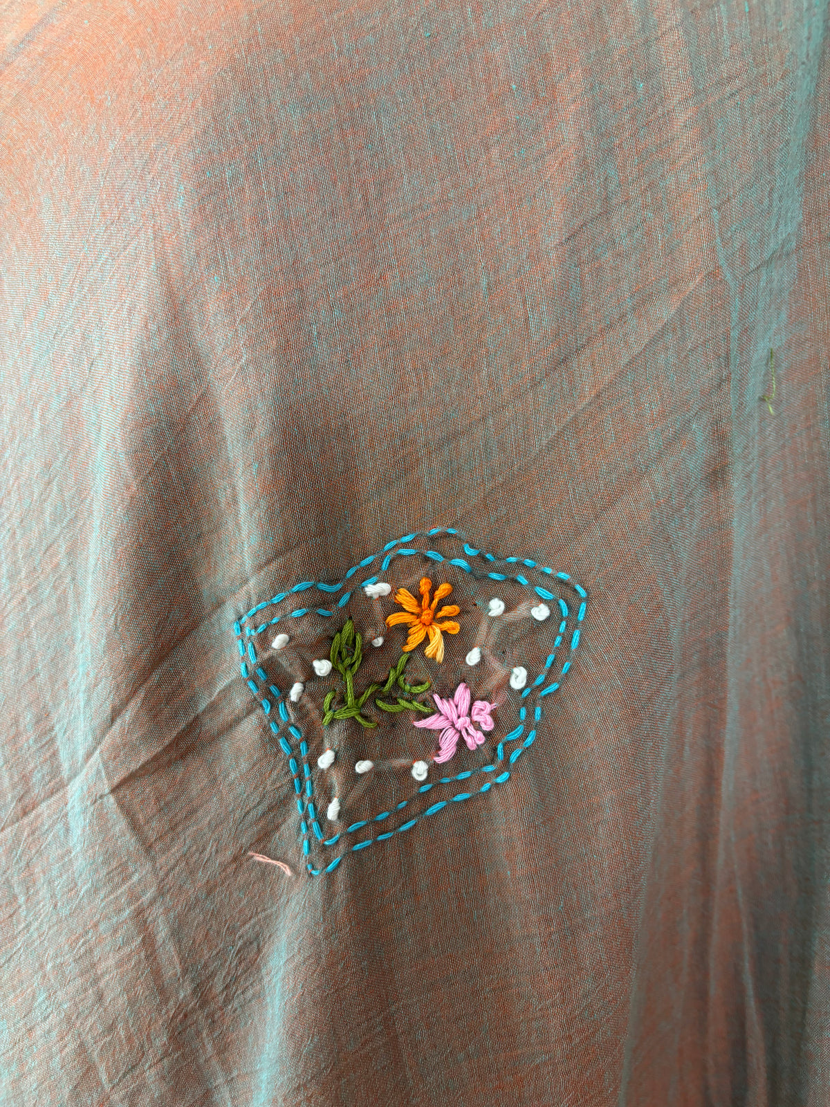 BROWN EMBROIDERED MUL SAREE