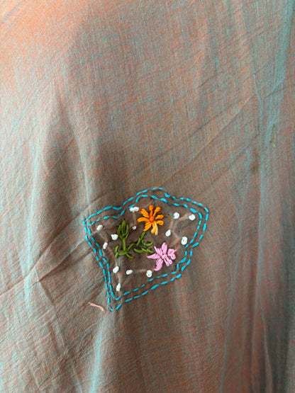 BROWN EMBROIDERED MUL SAREE