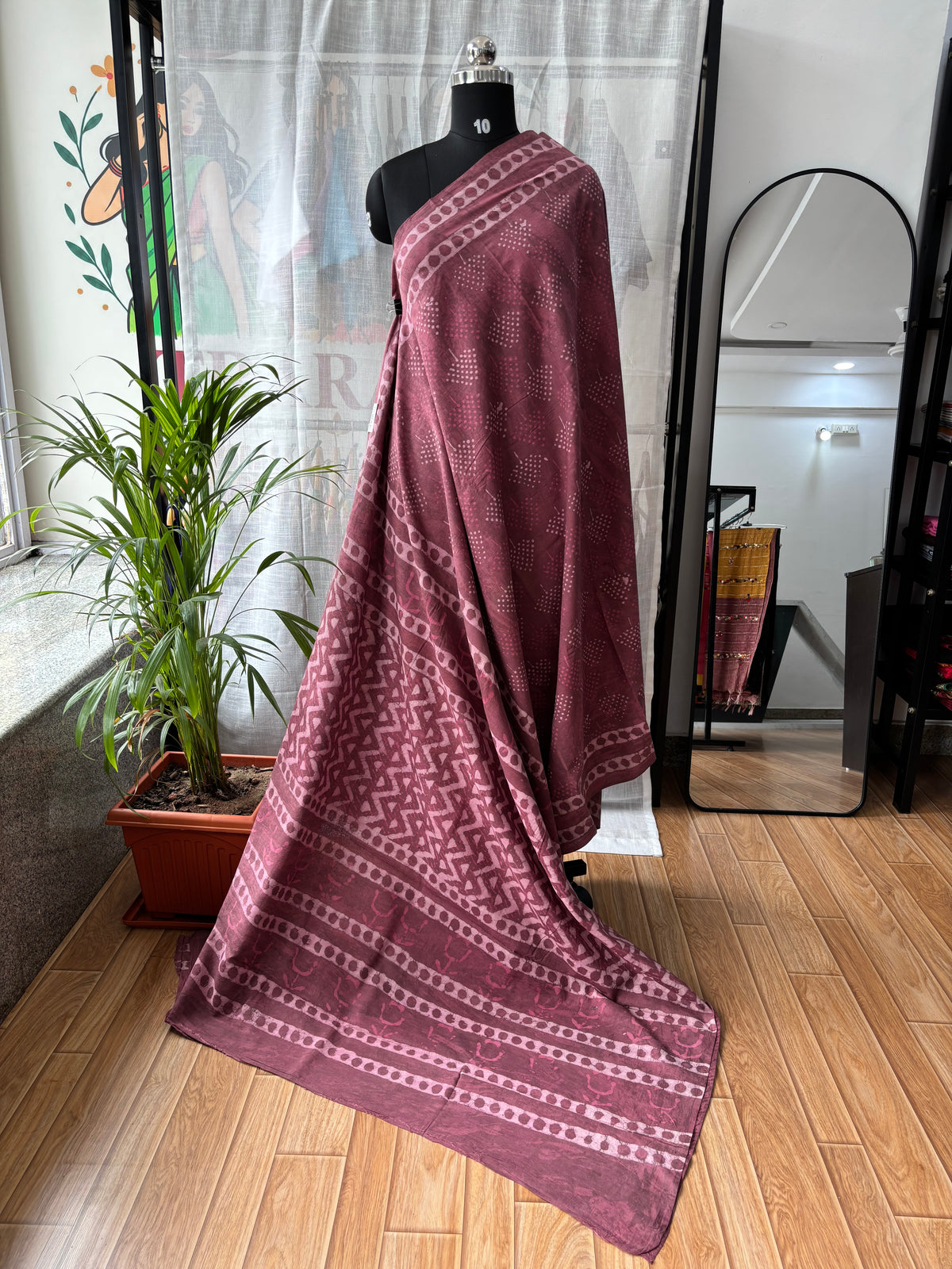 MAROON DABU MUL SAREE