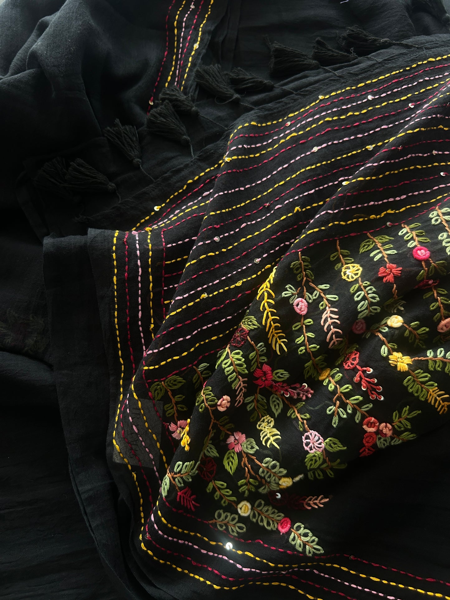 BLACK EMBROIDERY MUL SAREE