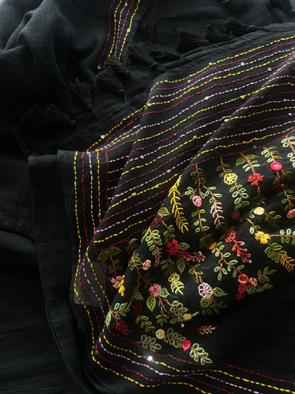 BLACK EMBROIDERY MUL SAREE
