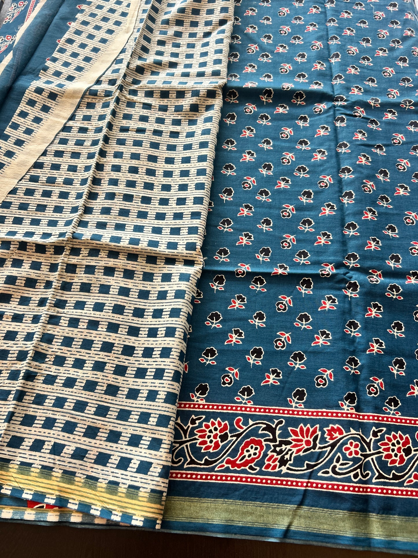 Blue chanderi mul cotton