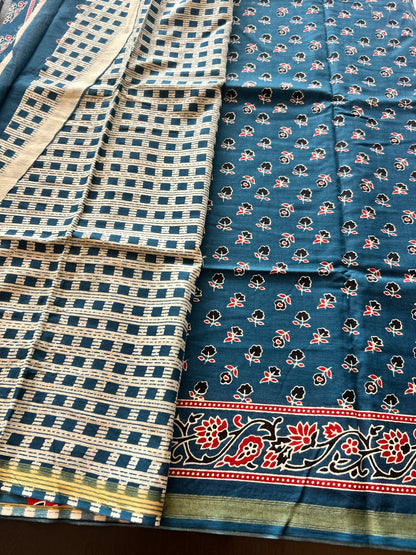 Blue chanderi mul cotton