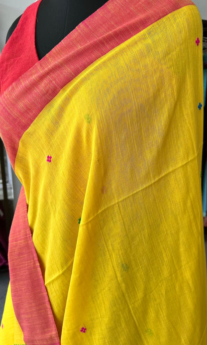 YELLOW KHADI COTTON SAREE