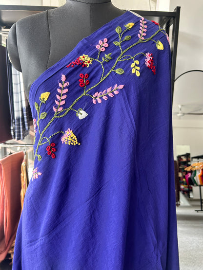 BLUE KATHA MUL SAREE