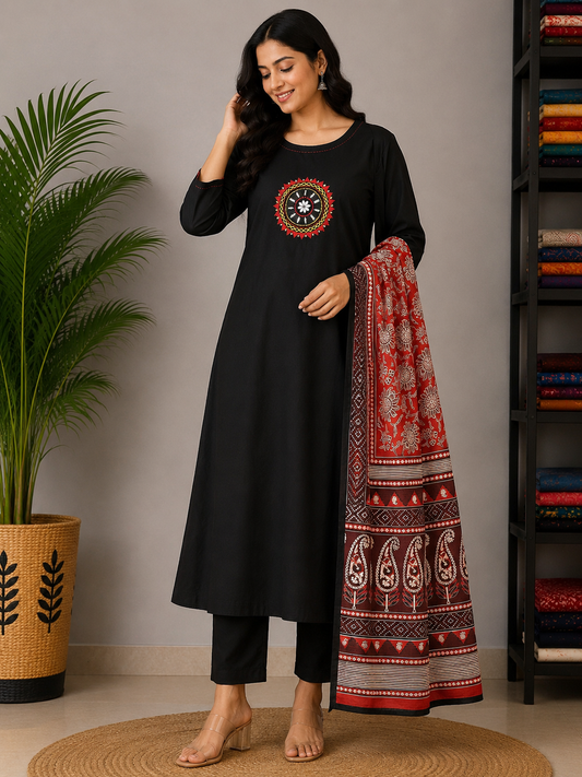 BLACK GAMTHI COTTON SUIT