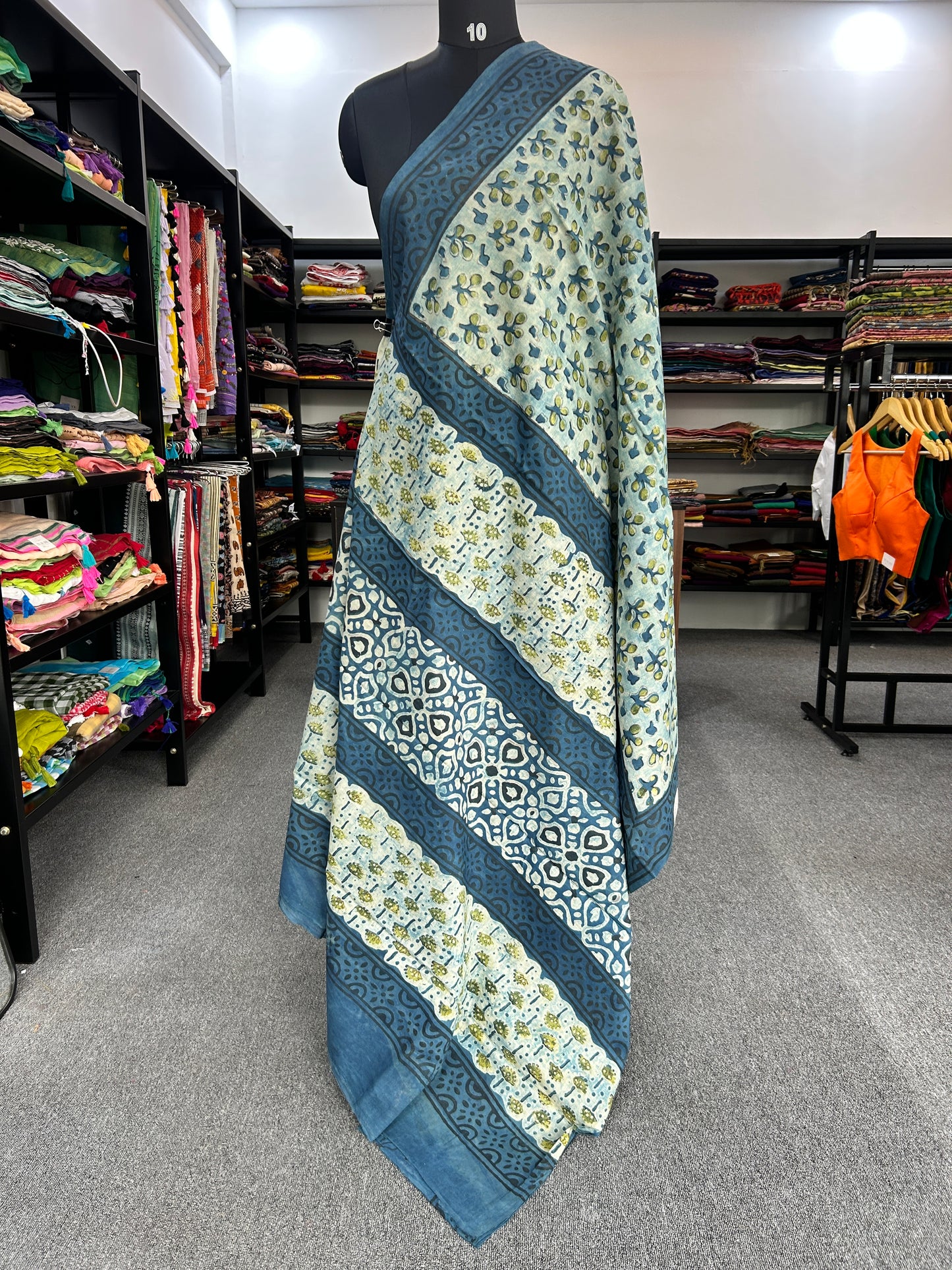 BLUE AJRAKH MUL SAREE