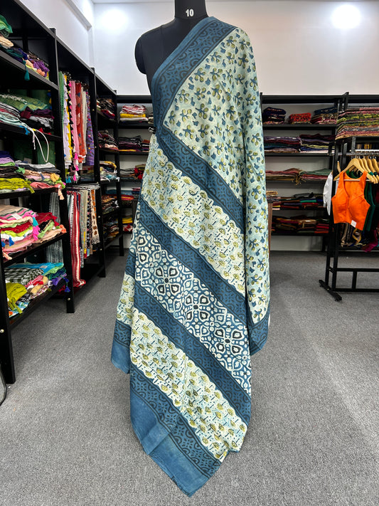 BLUE AJRAKH MUL SAREE