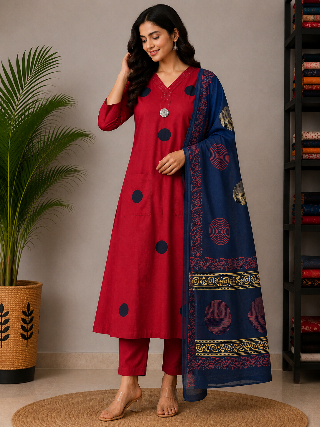 RED GAMTHI COTTON SUIT