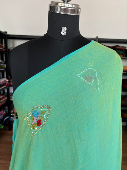 GREEN EMBROIDERED MUL SAREE